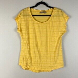 Chicos T Shirt Womens 1 US Medium Yellow Stripe Short Sleeve Cotton Blend Basic
